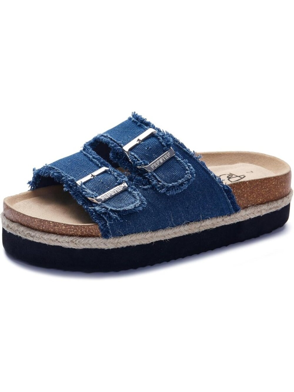 Women's Deep Blue Soft Cork Foot bed and Strap Ladies Fashion Platform Slide
